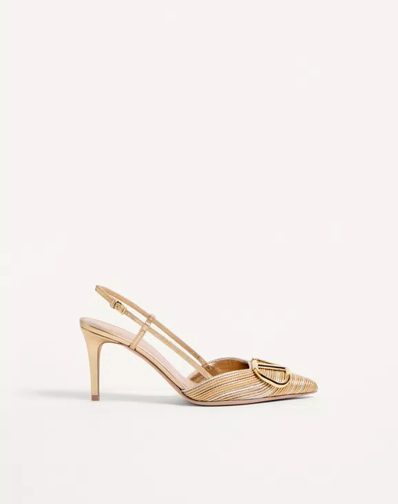 Valentino Vlogo Signature Metallic Slingback Pumps With Cornely Embroidery 80Mm - Image 1